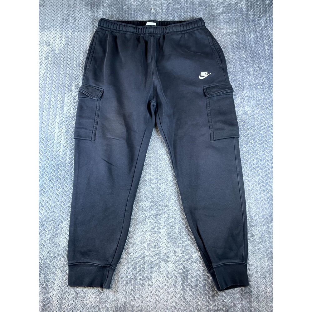 Nike Cargo Sweatpants Mens Large Black Cotton Fleece Lined High Rise Tapered Leg